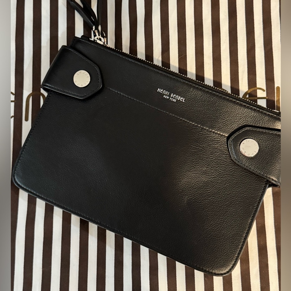 Henri Bendel Black Leather Bag with Striped Detail